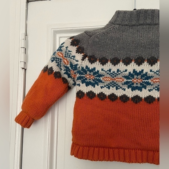 Janie And Jack Wool Cotton Blend Kids Knit Sweater Jacket Orange Gray Blue - Picture 8 of 14
